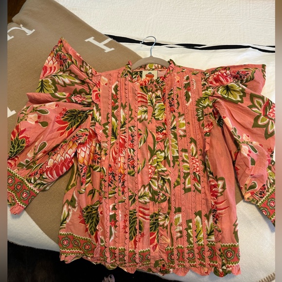 Farm Rio Soft Pink Aura Floral Short Sleeve Blouse - Picture 3 of 6